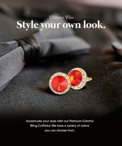 Vittorio Vico Large Bling Colorstone Cufflinks: CL15XX Series - Orange and Gold - Cufflinks - Vittorio Vico