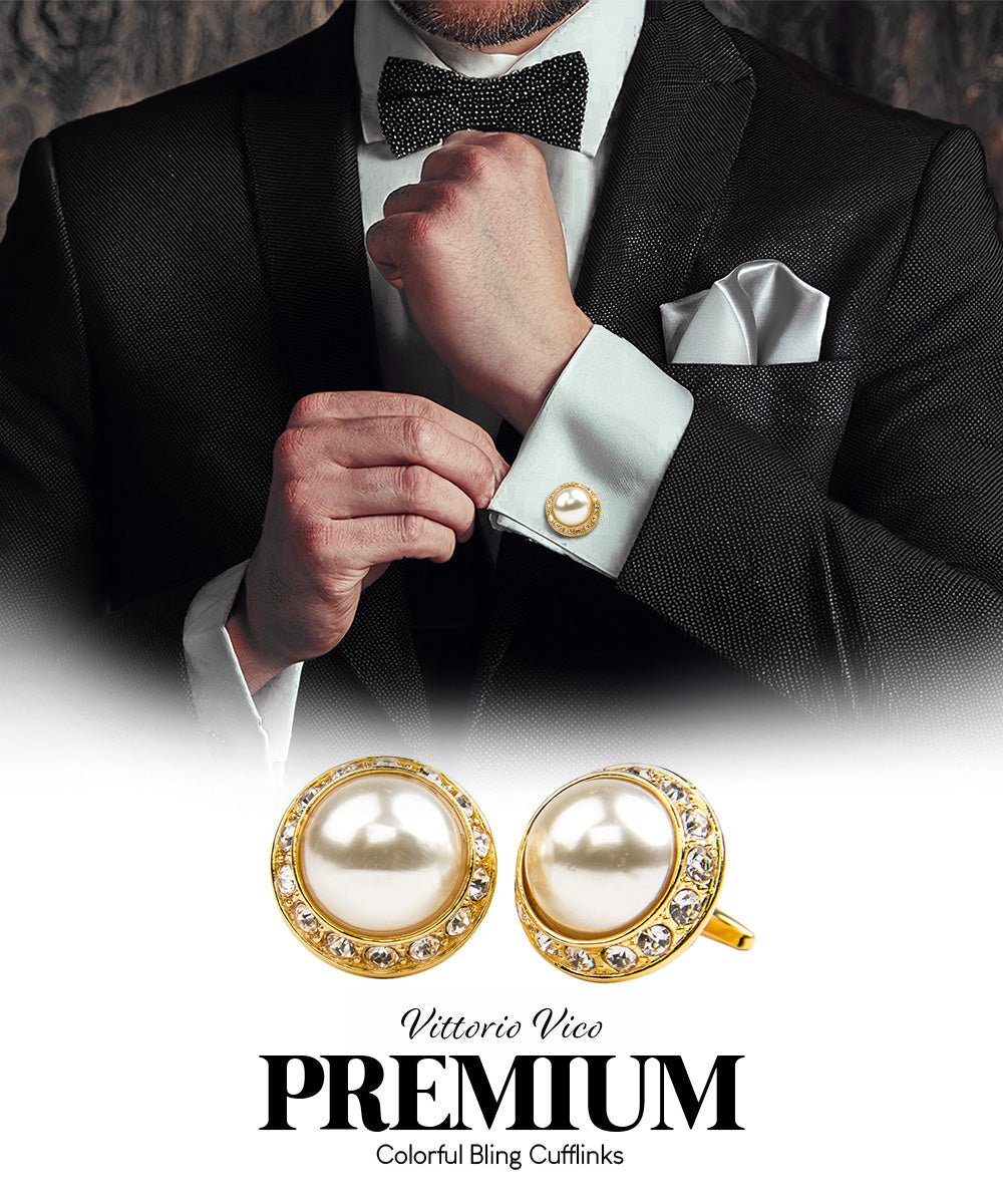 Vittorio Vico Large Bling Colorstone Cufflinks: CL15XX Series - Black and Gold - Cufflinks - Vittorio Vico