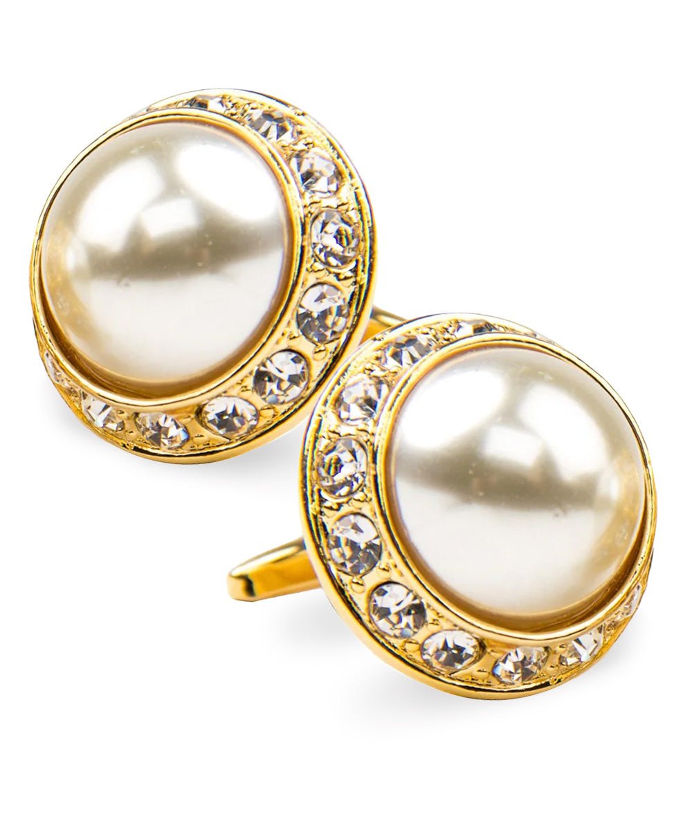 Vittorio Vico Large Bling Colorstone Cufflinks: CL15XX Series - Pearl and Gold - Cufflinks - Vittorio Vico