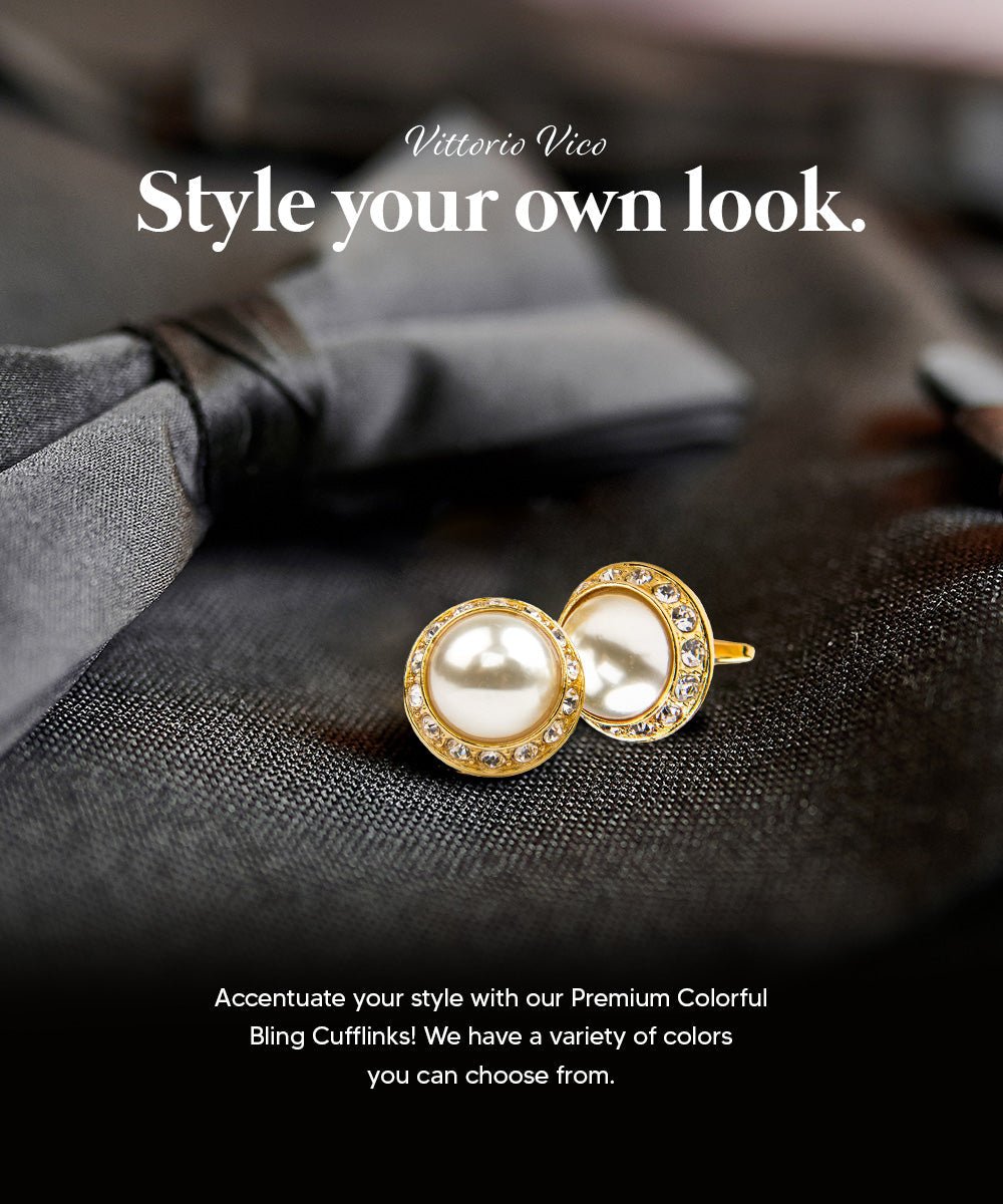 Vittorio Vico Large Bling Colorstone Cufflinks: CL15XX Series - Pearl and Gold - Cufflinks - Vittorio Vico