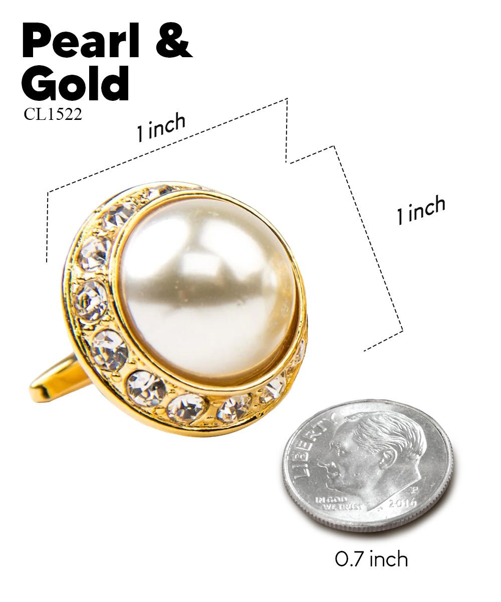 Vittorio Vico Large Bling Colorstone Cufflinks: CL15XX Series - Pearl and Gold - Cufflinks - Vittorio Vico