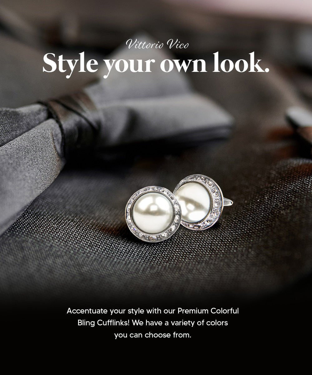 Vittorio Vico Large Bling Colorstone Cufflinks: CL15XX Series - Pearl and Silver - Cufflinks - Vittorio Vico