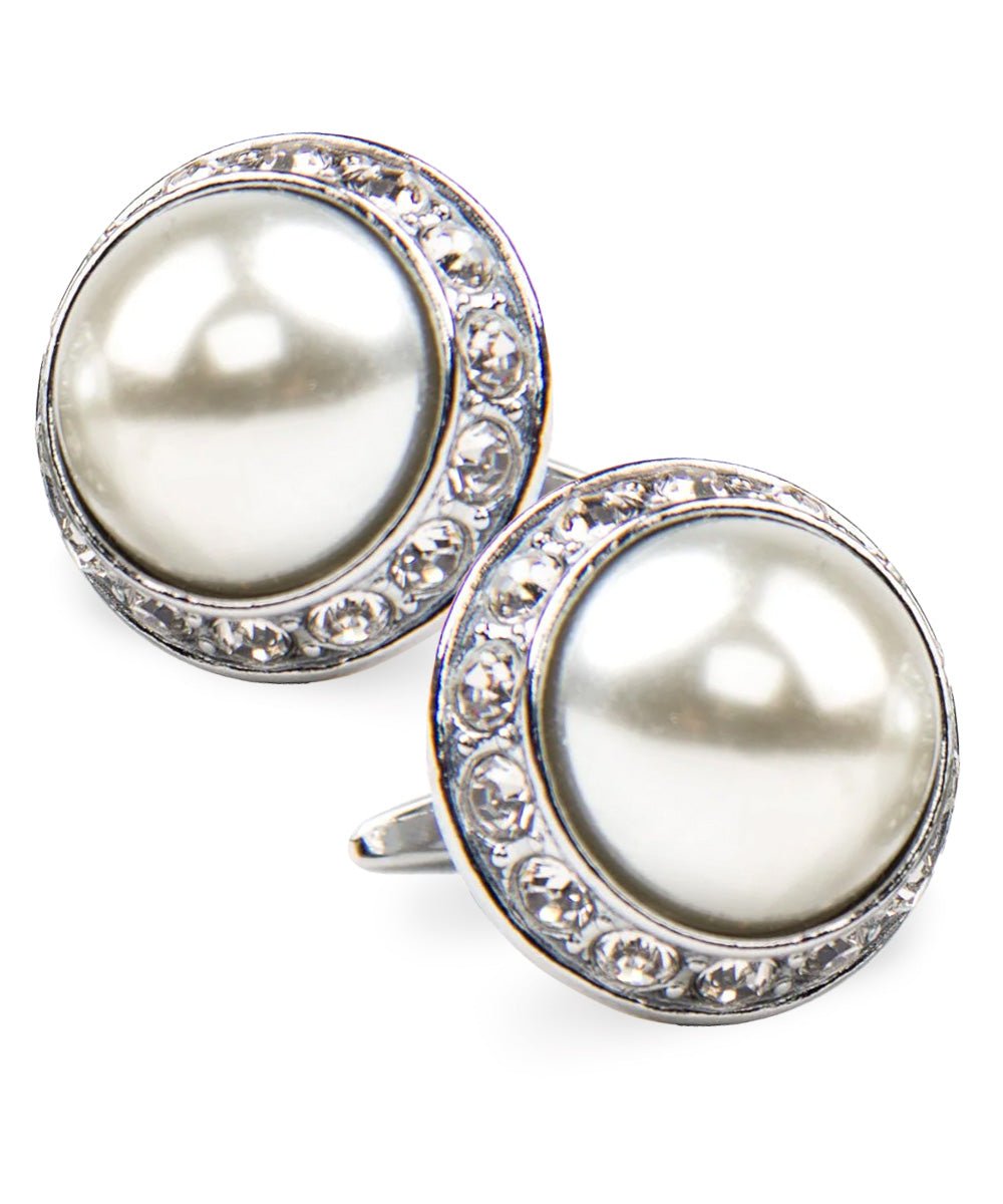 Vittorio Vico Large Bling Colorstone Cufflinks: CL15XX Series - Pearl and Silver - Cufflinks - Vittorio Vico