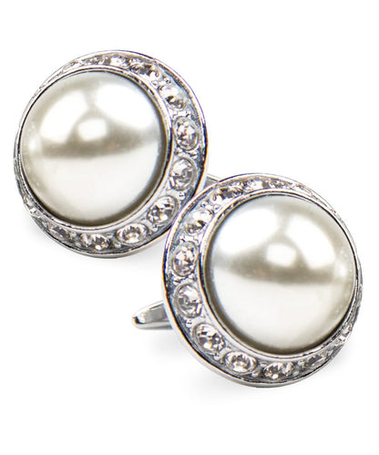Vittorio Vico Large Bling Colorstone Cufflinks: CL15XX Series - Pearl and Silver - Cufflinks - Vittorio Vico