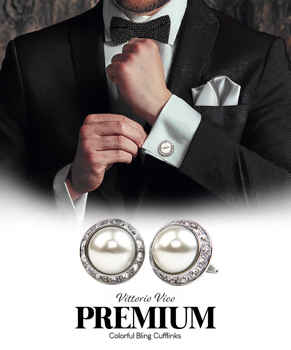 Vittorio Vico Large Bling Colorstone Cufflinks: CL15XX Series - Black and Gold - Cufflinks - Vittorio Vico