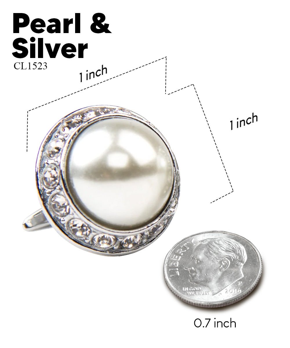 Vittorio Vico Large Bling Colorstone Cufflinks: CL15XX Series - Pearl and Silver - Cufflinks - Vittorio Vico