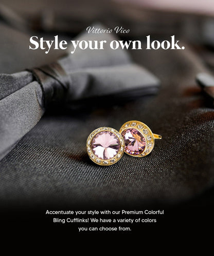 Vittorio Vico Large Bling Colorstone Cufflinks: CL15XX Series - Pink and Gold - Cufflinks - Vittorio Vico