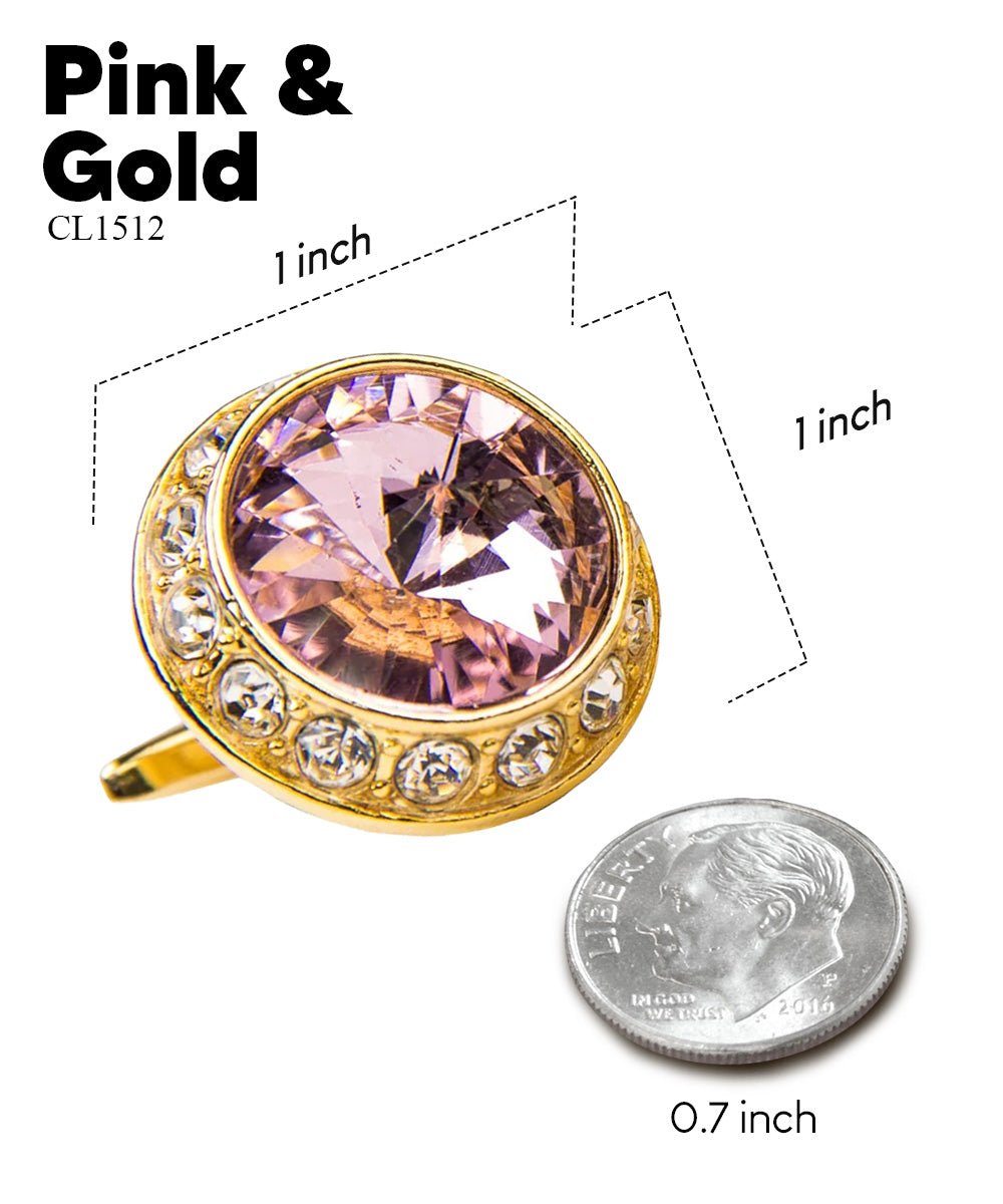 Vittorio Vico Large Bling Colorstone Cufflinks: CL15XX Series - Pink and Gold - Cufflinks - Vittorio Vico