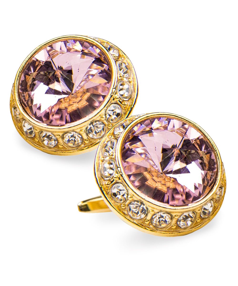 Vittorio Vico Large Bling Colorstone Cufflinks: CL15XX Series - Pink and Gold - Cufflinks - Vittorio Vico