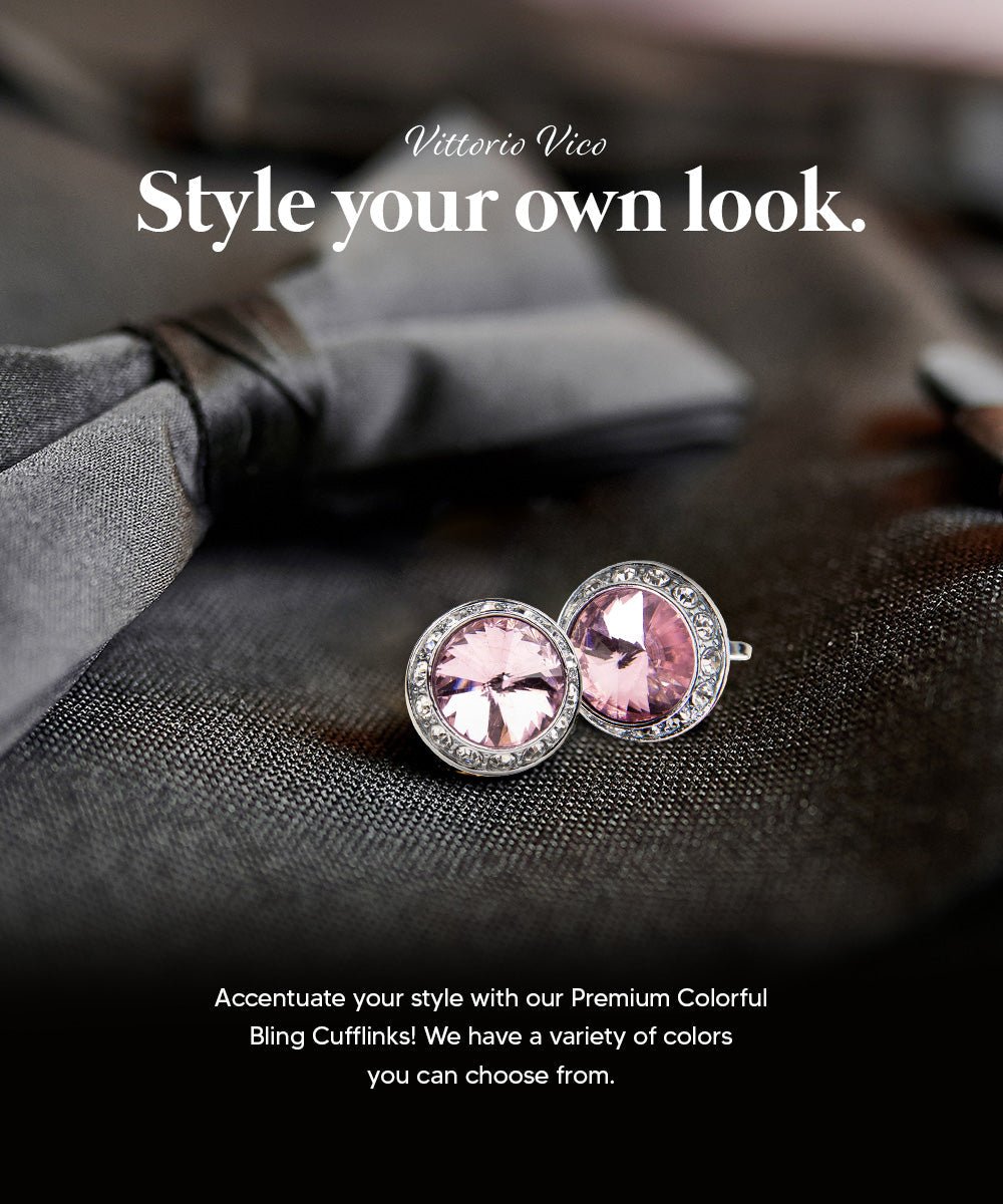 Vittorio Vico Large Bling Colorstone Cufflinks: CL15XX Series - Pink and Silver - Cufflinks - Vittorio Vico