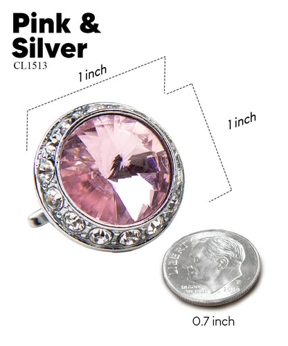 Vittorio Vico Large Bling Colorstone Cufflinks: CL15XX Series - Pink and Silver - Cufflinks - Vittorio Vico