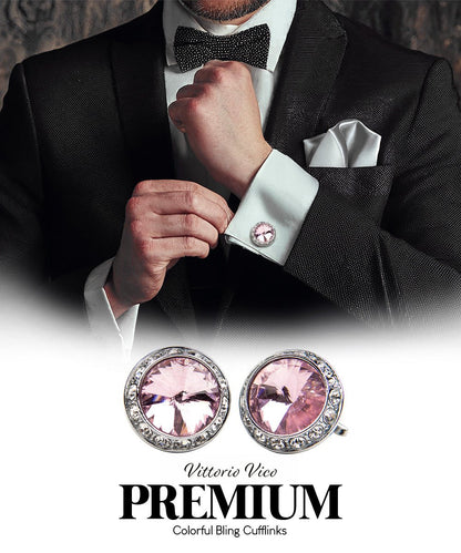 Vittorio Vico Large Bling Colorstone Cufflinks: CL15XX Series - Pink and Silver - Cufflinks - Vittorio Vico
