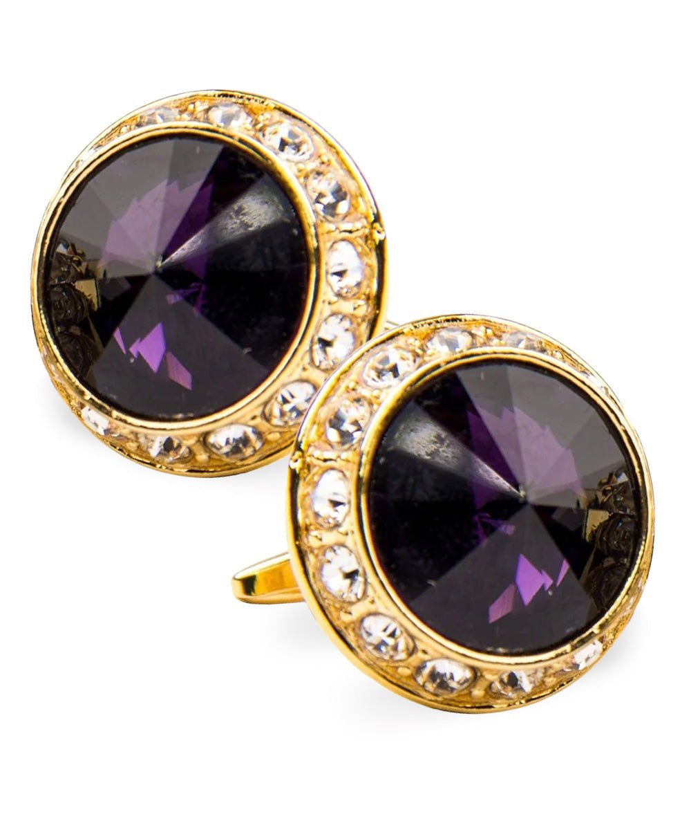 Vittorio Vico Large Bling Colorstone Cufflinks: CL15XX Series - Purple and Gold - Cufflinks - Vittorio Vico