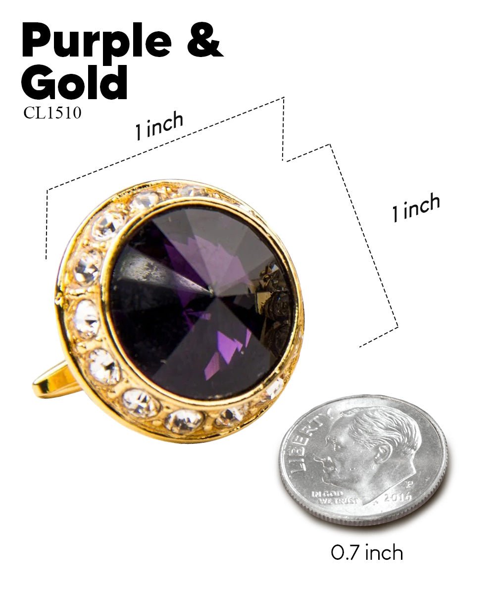 Vittorio Vico Large Bling Colorstone Cufflinks: CL15XX Series - Purple and Gold - Cufflinks - Vittorio Vico