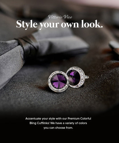 Vittorio Vico Large Bling Colorstone Cufflinks: CL15XX Series - Purple and Silver - Cufflinks - Vittorio Vico