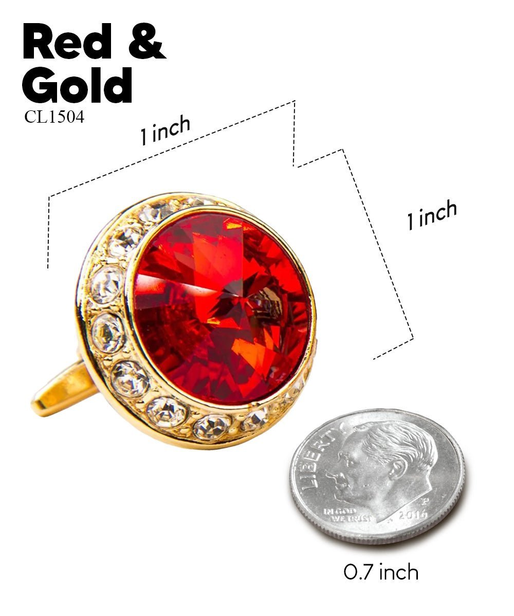 Vittorio Vico Large Bling Colorstone Cufflinks: CL15XX Series - Red and Gold - Cufflinks - Vittorio Vico
