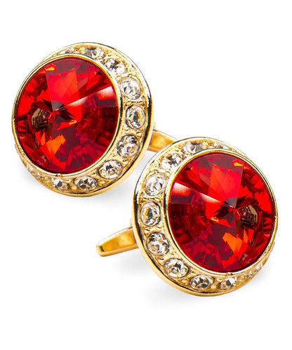 Vittorio Vico Large Bling Colorstone Cufflinks: CL15XX Series - Red and Gold - Cufflinks - Vittorio Vico