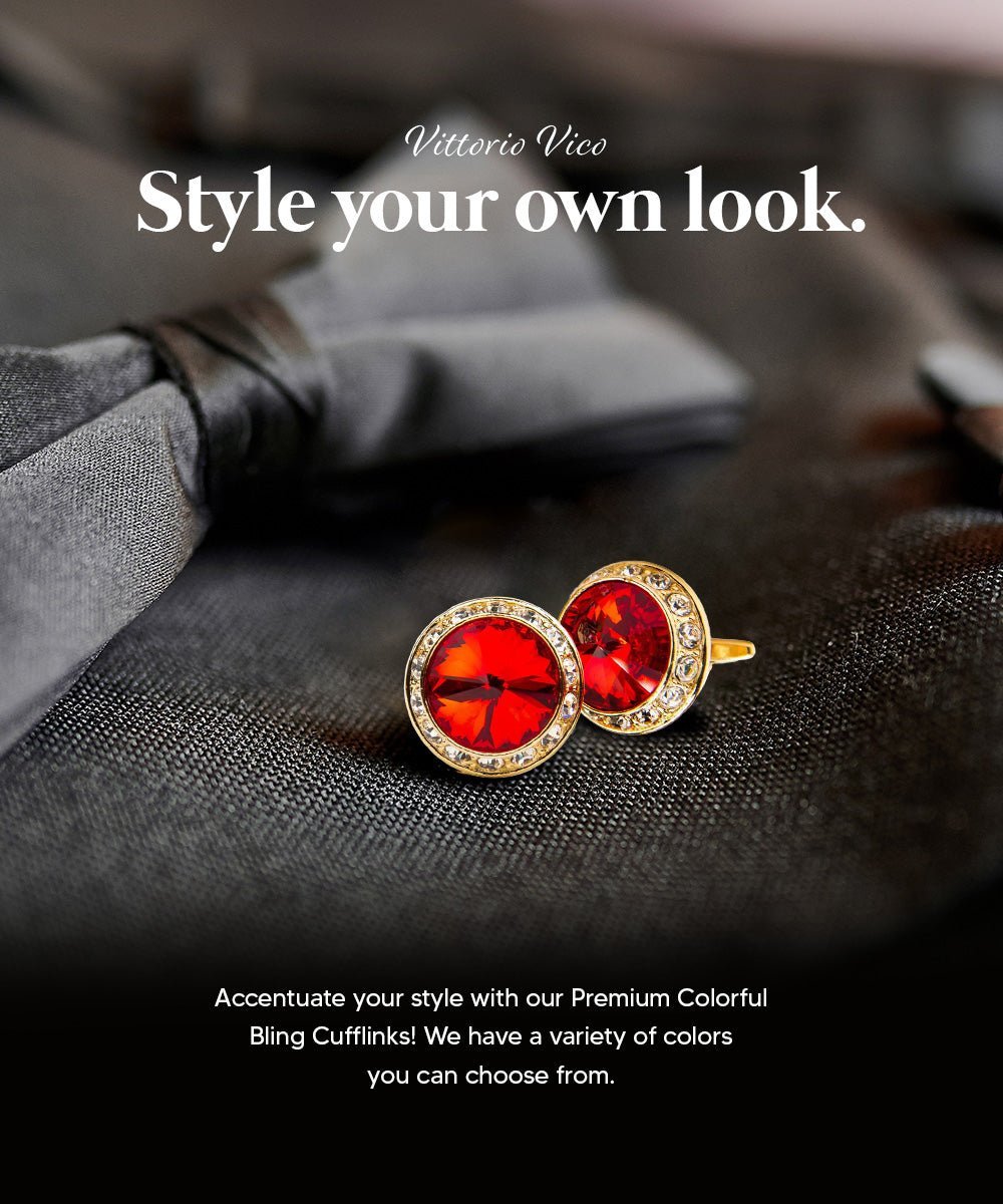 Vittorio Vico Large Bling Colorstone Cufflinks: CL15XX Series - Red and Gold - Cufflinks - Vittorio Vico