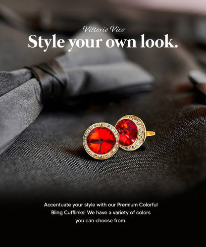 Vittorio Vico Large Bling Colorstone Cufflinks: CL15XX Series - Red and Gold - Cufflinks - Vittorio Vico