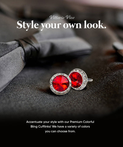 Vittorio Vico Large Bling Colorstone Cufflinks: CL15XX Series - Red and Silver - Cufflinks - Vittorio Vico