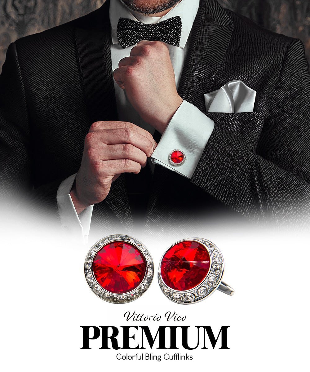 Vittorio Vico Large Bling Colorstone Cufflinks: CL15XX Series - Red and Silver - Cufflinks - Vittorio Vico