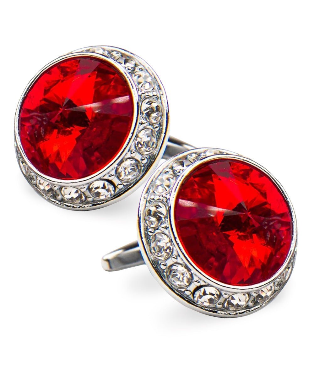 Vittorio Vico Large Bling Colorstone Cufflinks: CL15XX Series - Red and Silver - Cufflinks - Vittorio Vico