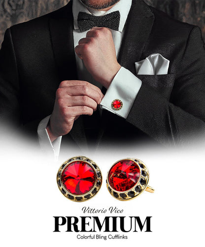 Vittorio Vico Large Bling Colorstone Cufflinks: CL15XX Series - Red, Black and Gold - Cufflinks - Vittorio Vico
