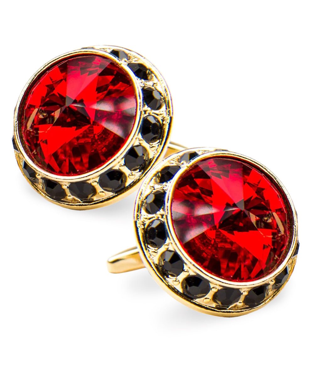 Vittorio Vico Large Bling Colorstone Cufflinks: CL15XX Series - Red, Black and Gold - Cufflinks - Vittorio Vico