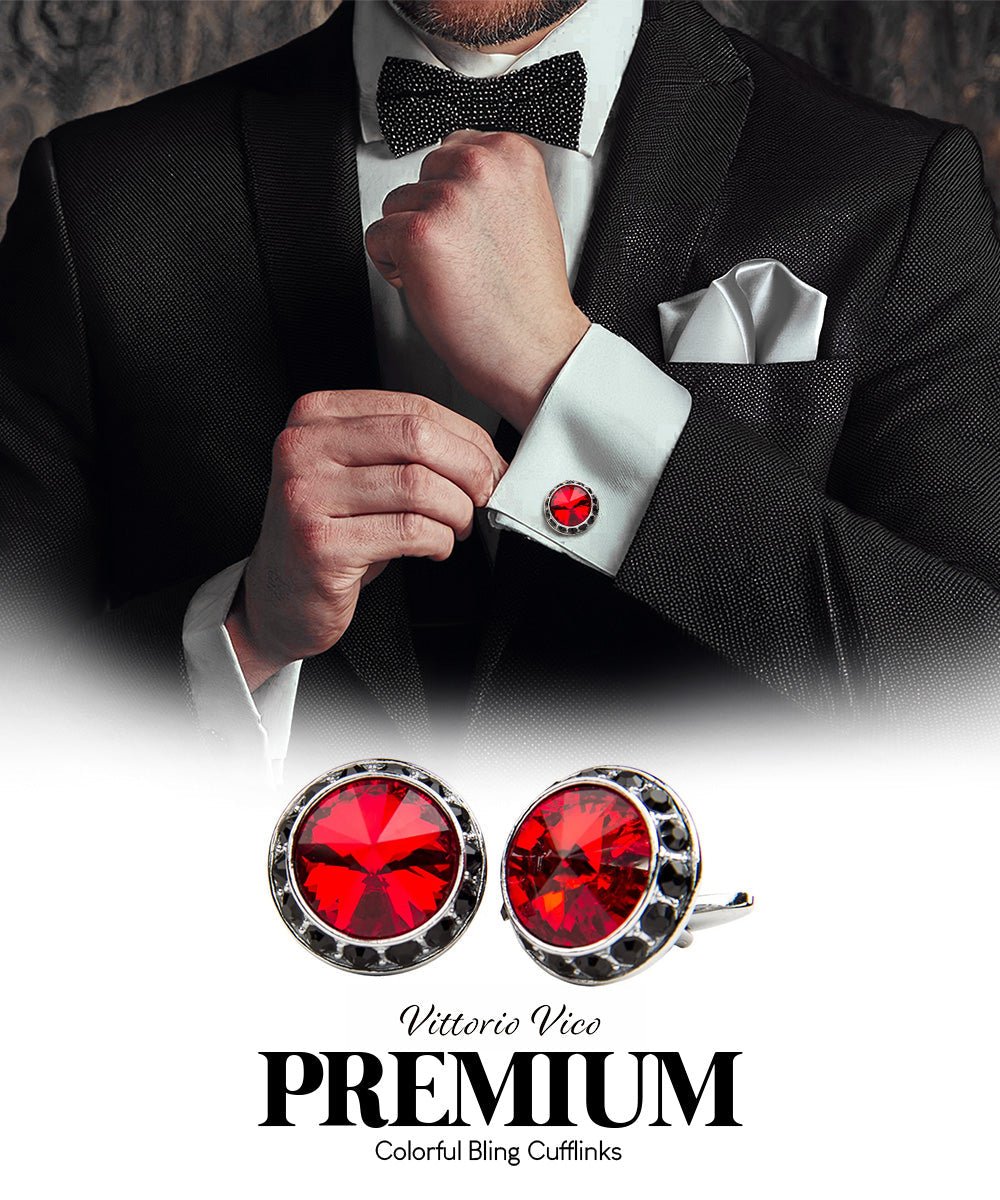 Vittorio Vico Large Bling Colorstone Cufflinks: CL15XX Series - Red, Black and Silver - Cufflinks - Vittorio Vico