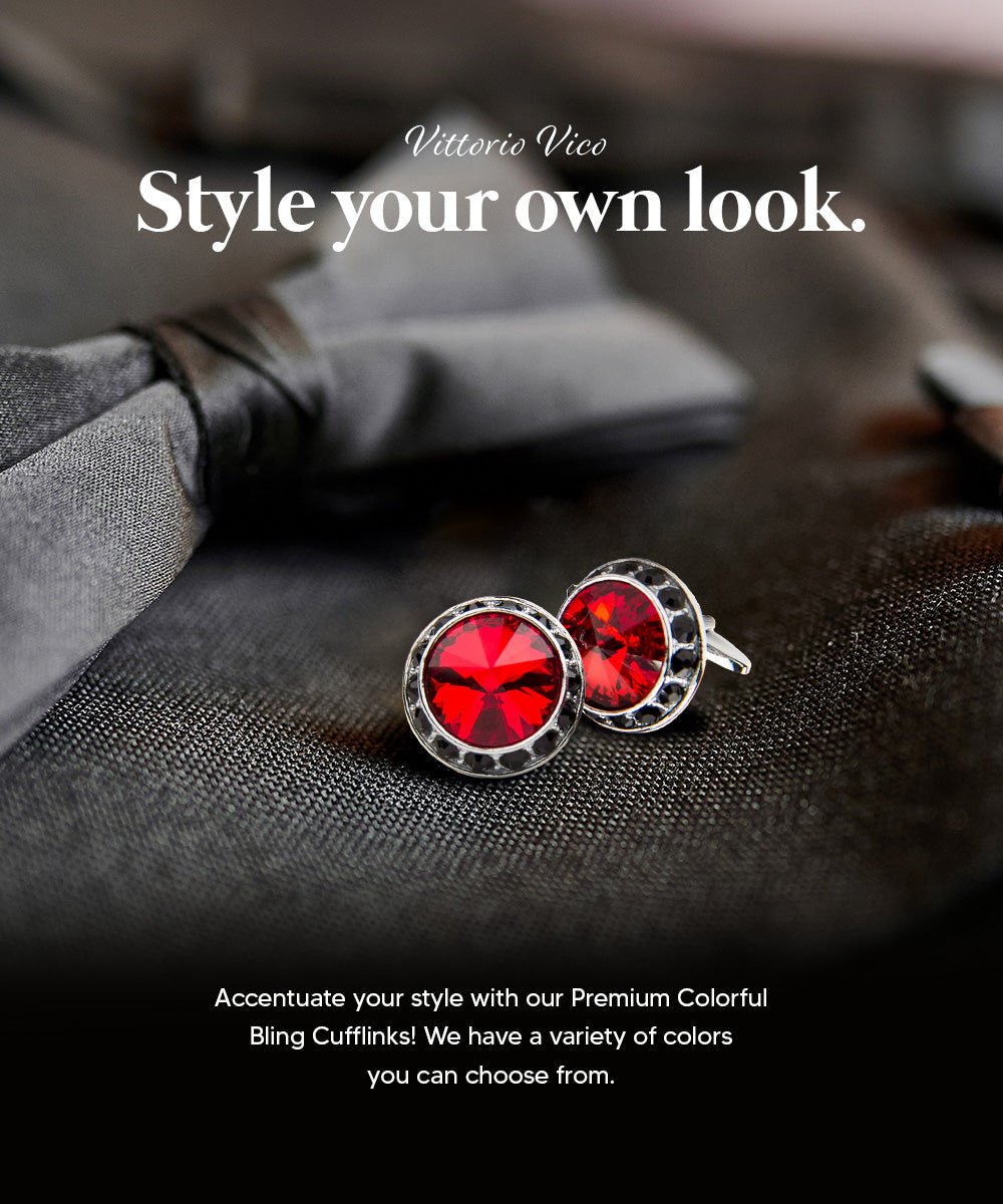 Vittorio Vico Large Bling Colorstone Cufflinks: CL15XX Series - Red, Black and Silver - Cufflinks - Vittorio Vico