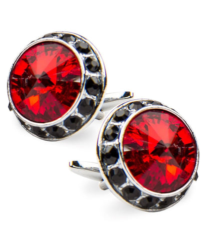 Vittorio Vico Large Bling Colorstone Cufflinks: CL15XX Series - Red, Black and Silver - Cufflinks - Vittorio Vico