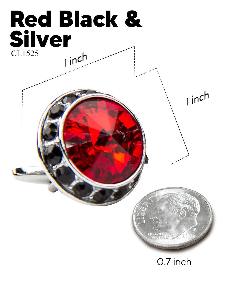 Vittorio Vico Large Bling Colorstone Cufflinks: CL15XX Series - Red, Black and Silver - Cufflinks - Vittorio Vico