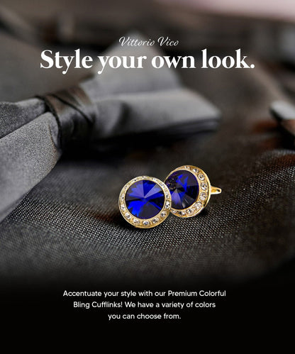 Vittorio Vico Large Bling Colorstone Cufflinks: CL15XX Series - Royal Blue and Gold - Cufflinks - Vittorio Vico