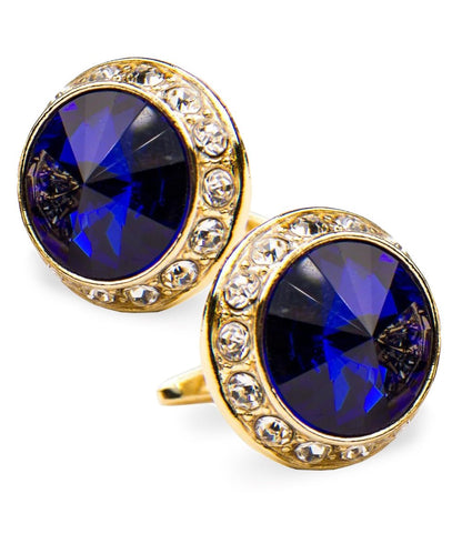 Vittorio Vico Large Bling Colorstone Cufflinks: CL15XX Series - Royal Blue and Gold - Cufflinks - Vittorio Vico