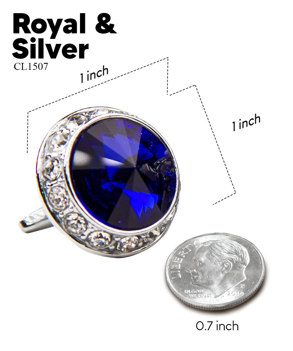 Vittorio Vico Large Bling Colorstone Cufflinks: CL15XX Series - Royal Blue and Silver - Cufflinks - Vittorio Vico