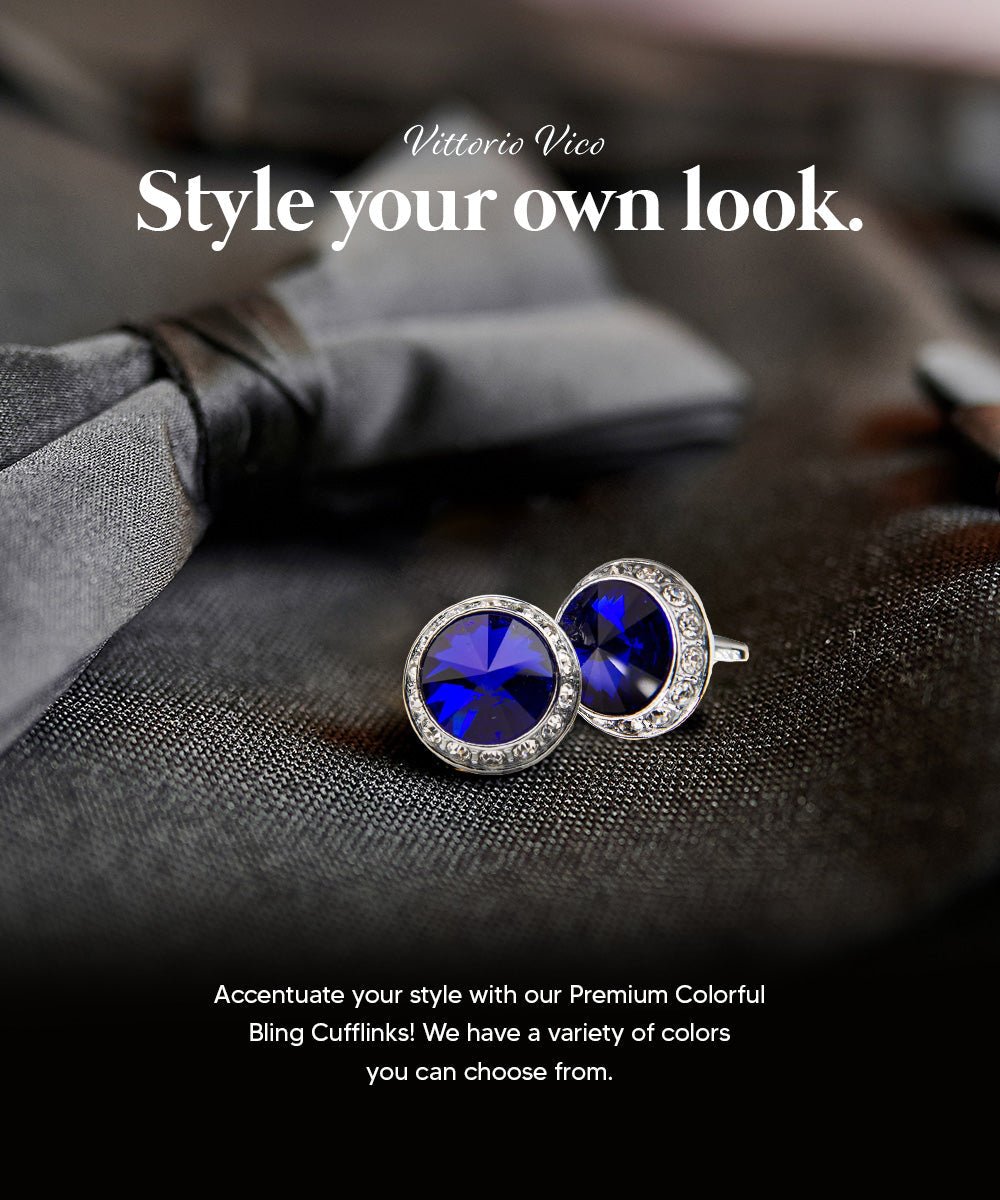 Vittorio Vico Large Bling Colorstone Cufflinks: CL15XX Series - Royal Blue and Silver - Cufflinks - Vittorio Vico