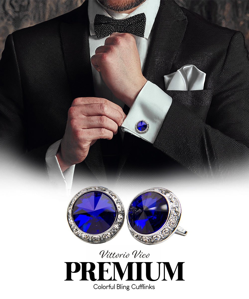 Vittorio Vico Large Bling Colorstone Cufflinks: CL15XX Series - Royal Blue and Silver - Cufflinks - Vittorio Vico