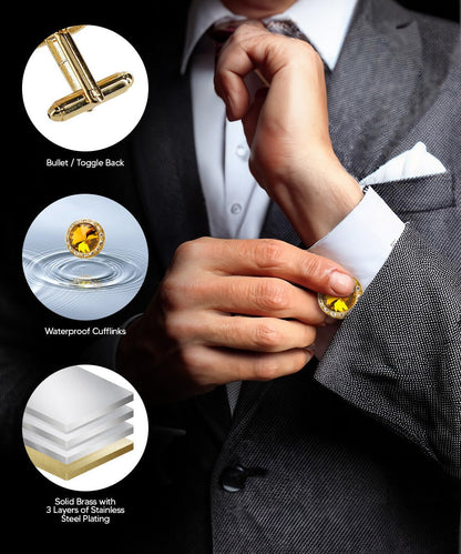 Vittorio Vico Large Bling Colorstone Cufflinks: CL15XX Series - Black and Gold - Cufflinks - Vittorio Vico
