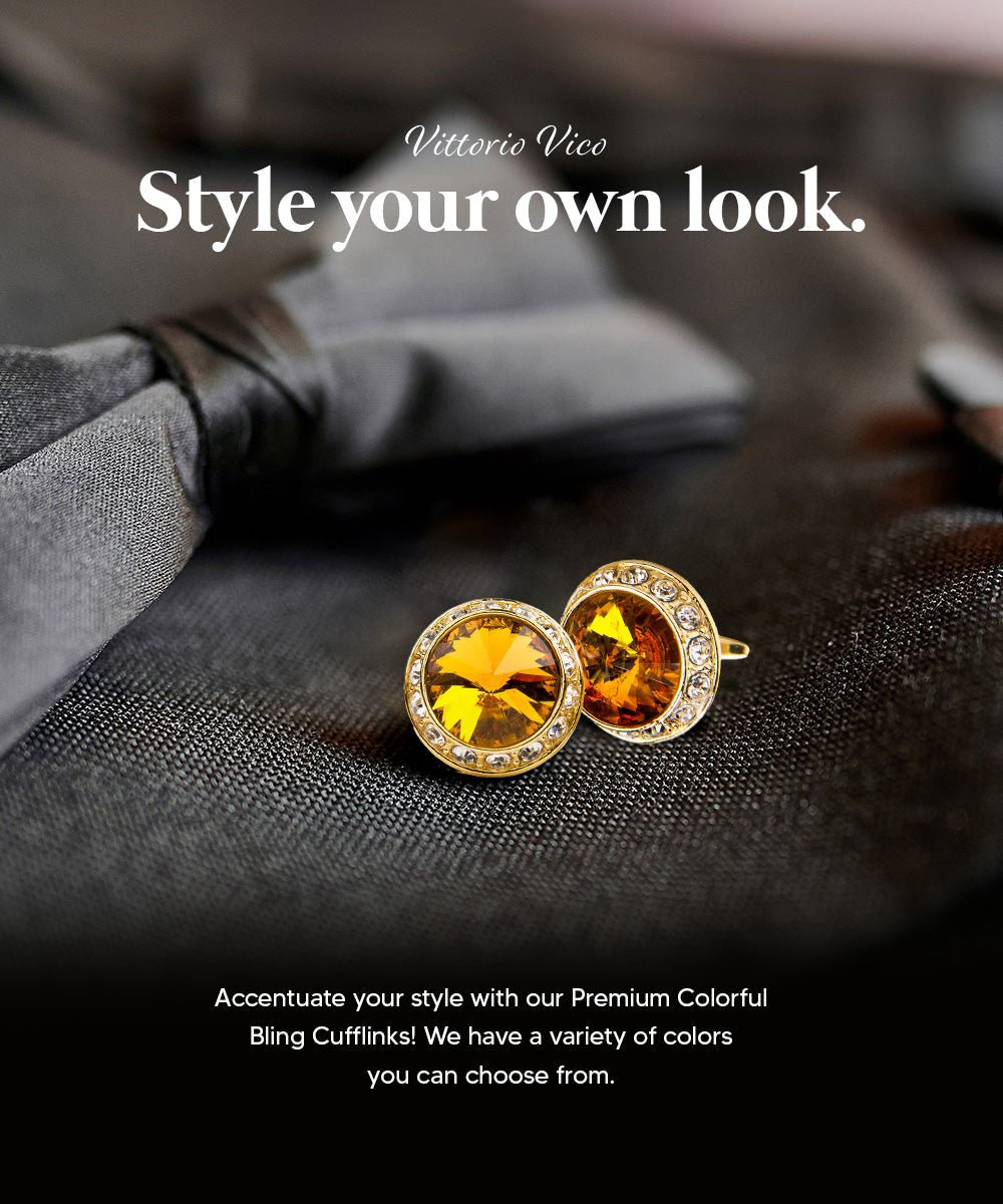 Vittorio Vico Large Bling Colorstone Cufflinks: CL15XX Series - Yellow and Gold - Cufflinks - Vittorio Vico