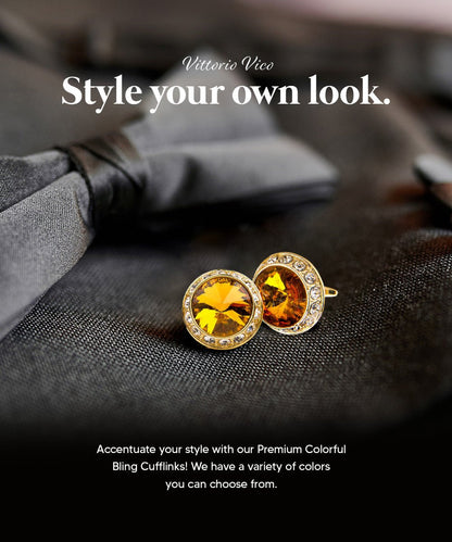 Vittorio Vico Large Bling Colorstone Cufflinks: CL15XX Series - Yellow and Gold - Cufflinks - Vittorio Vico
