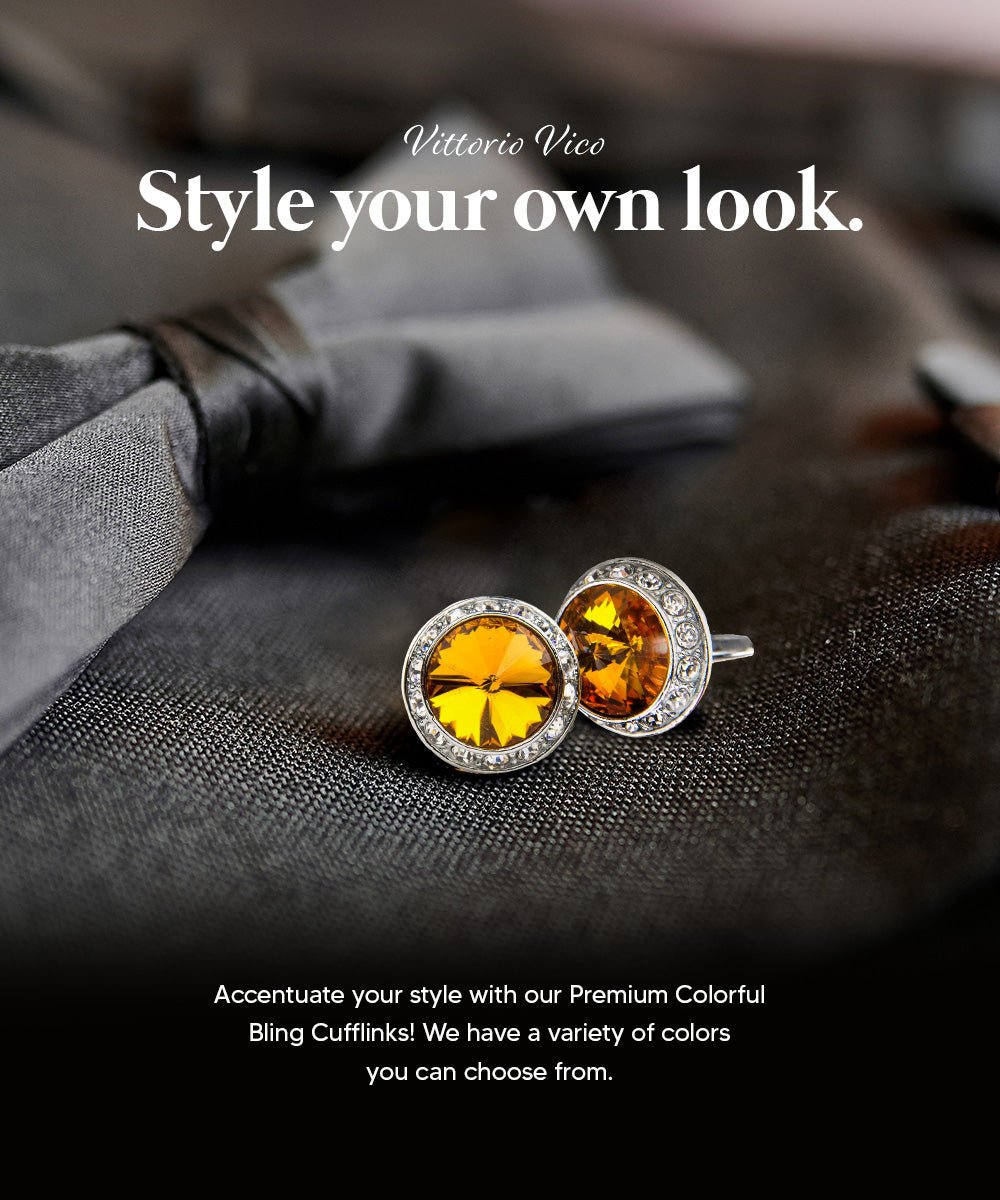 Vittorio Vico Large Bling Colorstone Cufflinks: CL15XX Series - Yellow and Silver - Cufflinks - Vittorio Vico