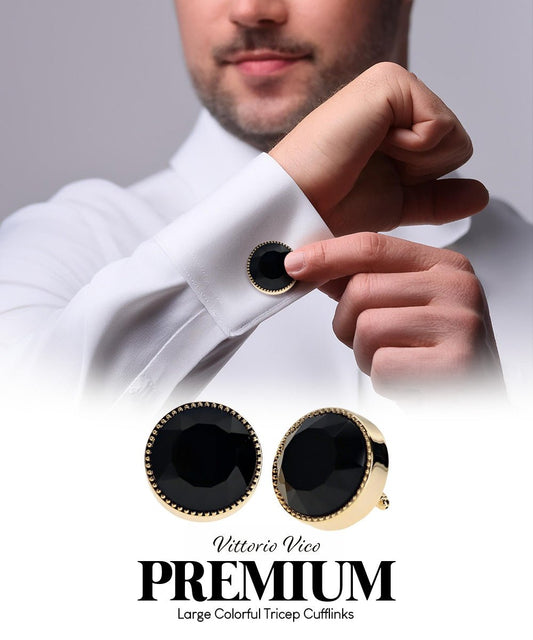 Vittorio Vico Large Colorful Tricep Colorstone Cufflinks: CL16XX Series - Black and Gold - Cufflinks - Vittorio Vico