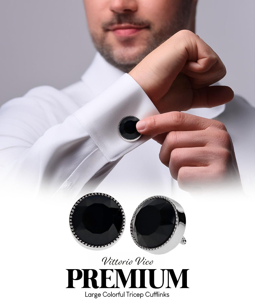 Vittorio Vico Large Colorful Tricep Colorstone Cufflinks: CL16XX Series - Black and Silver - Cufflinks - Vittorio Vico
