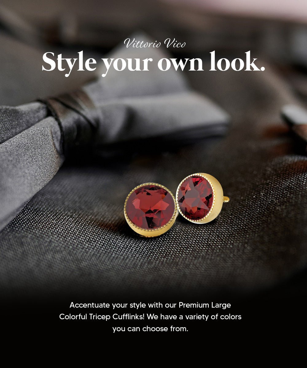 Vittorio Vico Large Colorful Tricep Colorstone Cufflinks: CL16XX Series - Burgundy and Gold - Cufflinks - Vittorio Vico