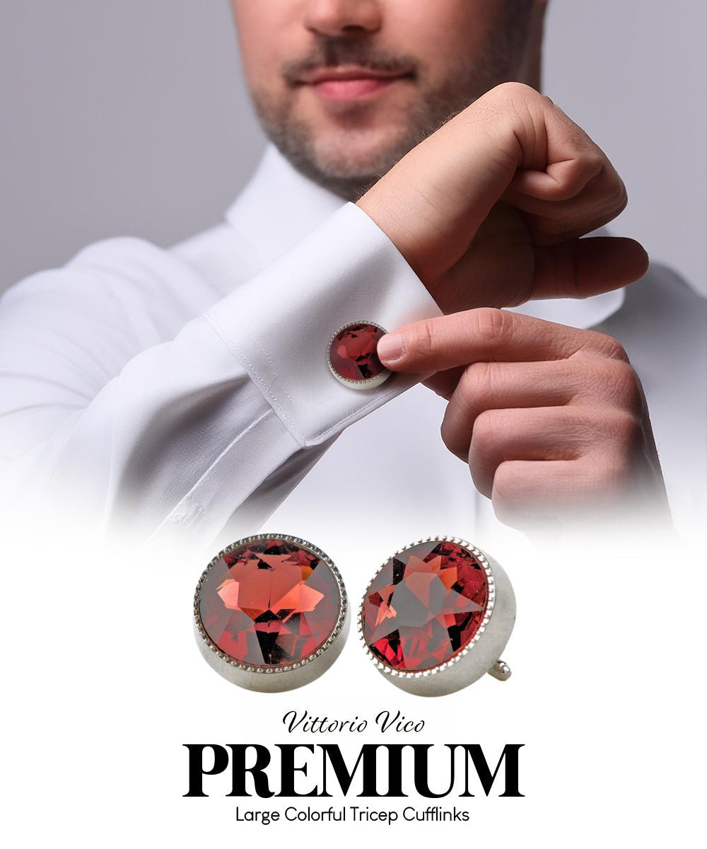 Vittorio Vico Large Colorful Tricep Colorstone Cufflinks: CL16XX Series - Burgundy and Silver - Cufflinks - Vittorio Vico