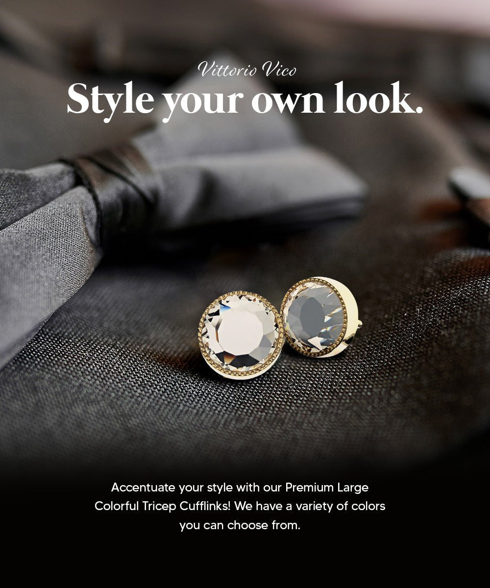 Vittorio Vico Large Colorful Tricep Colorstone Cufflinks: CL16XX Series - Clear and Gold - Cufflinks - Vittorio Vico