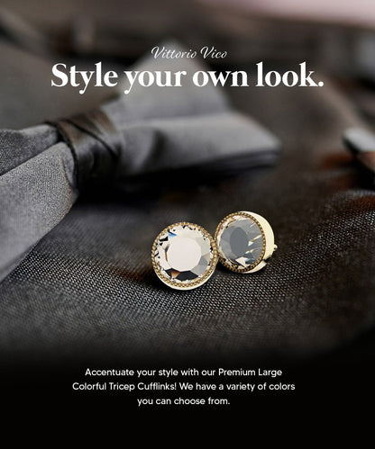 Vittorio Vico Large Colorful Tricep Colorstone Cufflinks: CL16XX Series - Clear and Gold - Cufflinks - Vittorio Vico