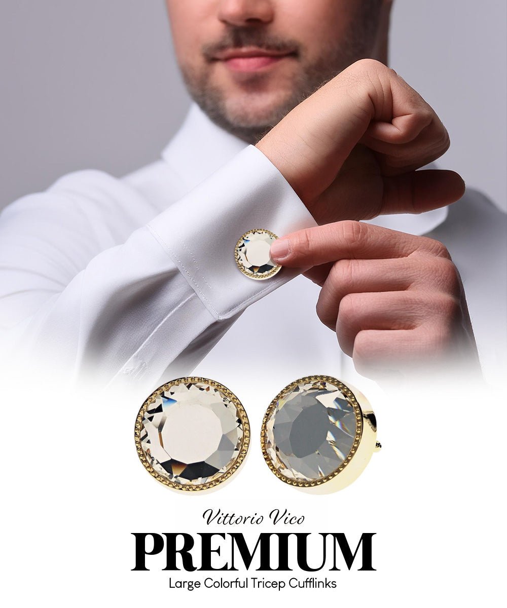Vittorio Vico Large Colorful Tricep Colorstone Cufflinks: CL16XX Series - Clear and Gold - Cufflinks - Vittorio Vico