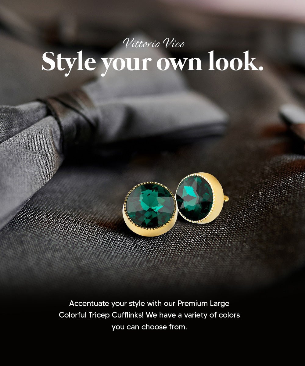 Vittorio Vico Large Colorful Tricep Colorstone Cufflinks: CL16XX Series - Emerald Green and Gold - Cufflinks - Vittorio Vico