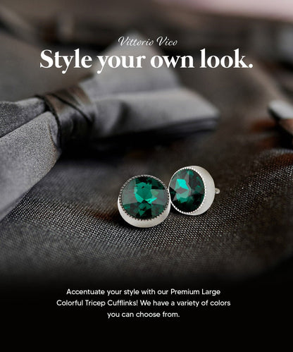 Vittorio Vico Large Colorful Tricep Colorstone Cufflinks: CL16XX Series - Emerald Green and Silver - Cufflinks - Vittorio Vico